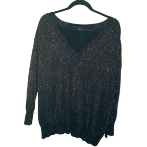 Lane Bryant Womens Colorful Metallic Black Pullover V-Neck Sweater Sz 26/28